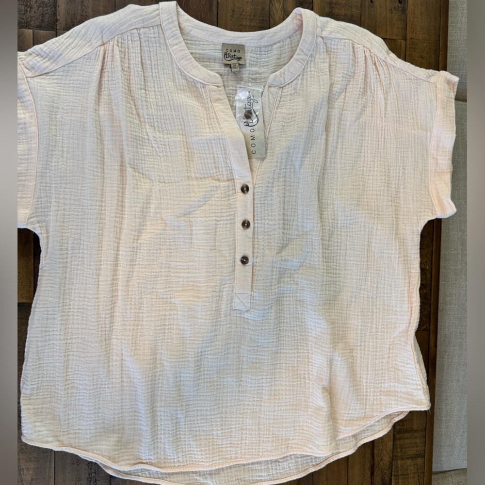 Como Vintage Textured cotton gauze Cream Top